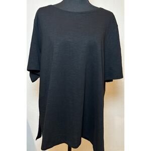 Chico's Black Cotton Slub Elbow Button Back Ultimate Tee Size 3 (XL) NWT